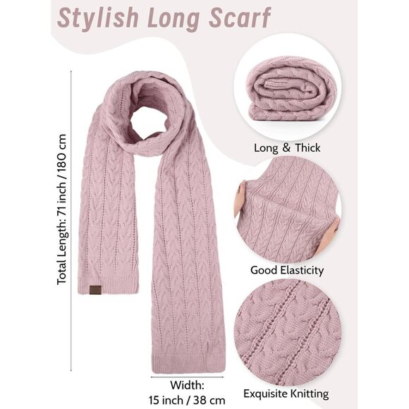 Women Winter Beanie Hat Scarf Gloves Ear Warmer 4-in-1 Set Knit Fleece - Picture 3 of 6